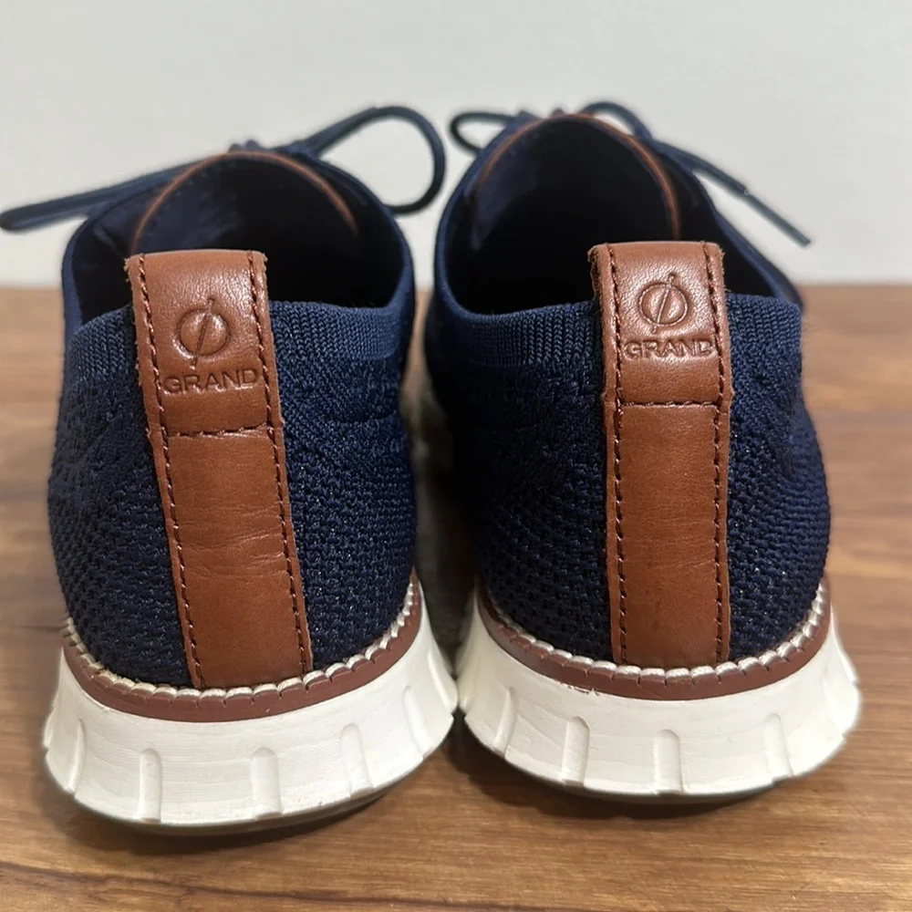 Cole Haan Navy Knit Wingtip Sneakers with Brown Accents - Picture 5 of 10